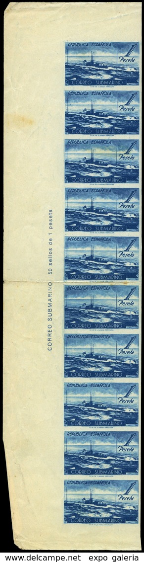 Ed. * 775 S/D Tira De 10. Borde Hoja Con Leyenda “Correo Submarino. 50 Sellos De 1pts” Raro En Esta Condición. - Unused Stamps