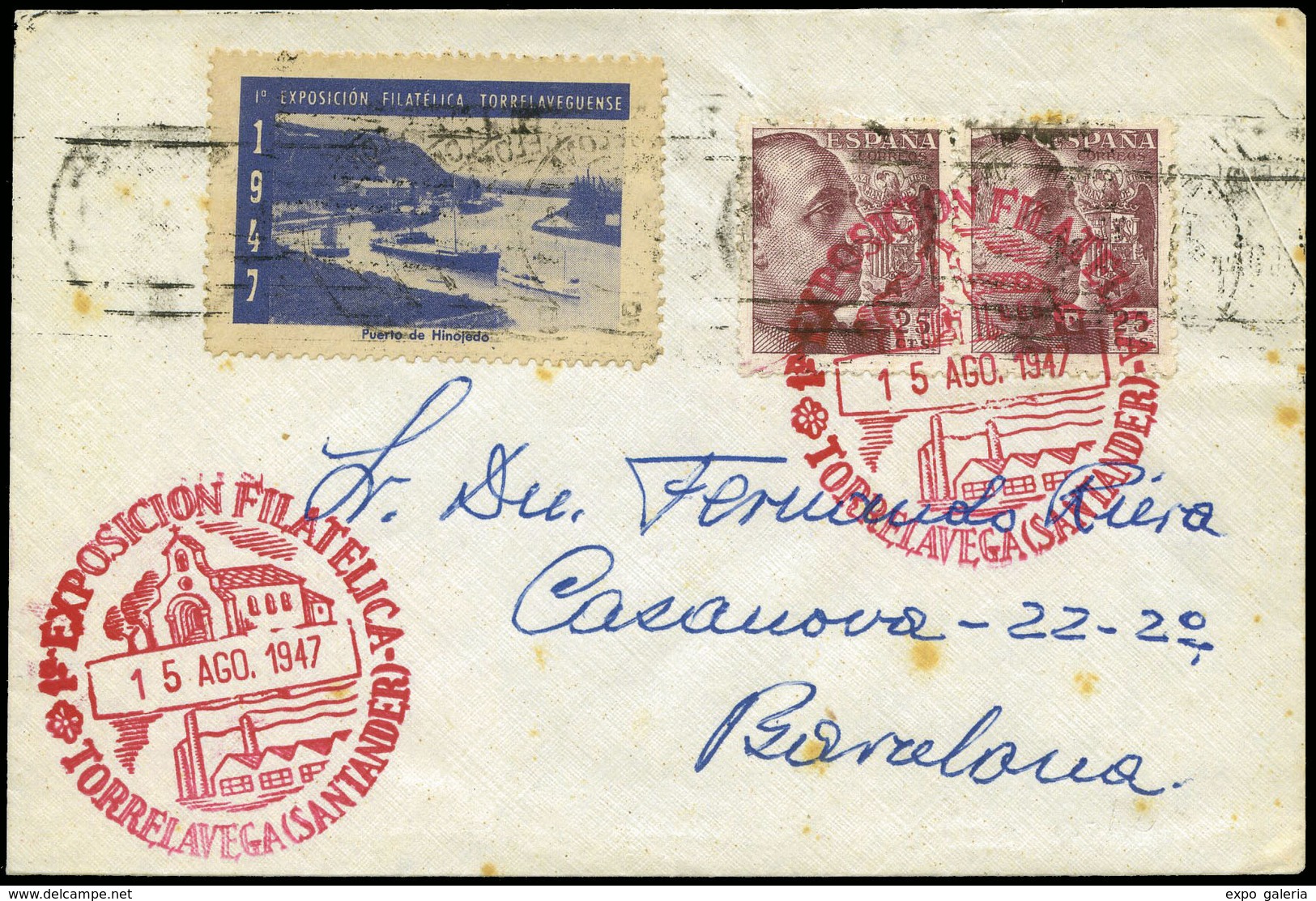 Ed. 923+viñeta 1947 - Carta Cda Con Viñeta “1º Exposición Torrelavega” + Marca Especial. Precioso. Escaso. - Ongebruikt