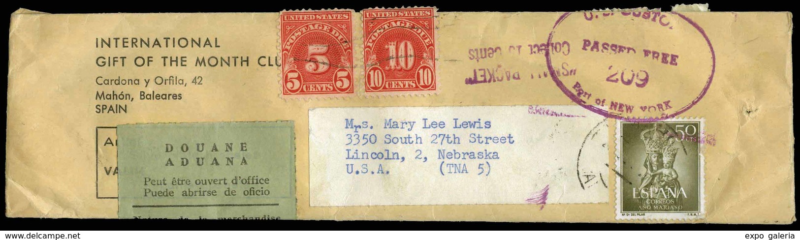 Ed.  1136 - Carta Cda De Mahón A Nebraska Con 3 Marcas Diferentes De Aduana, Entre Ellas Las De Mahón - Unused Stamps