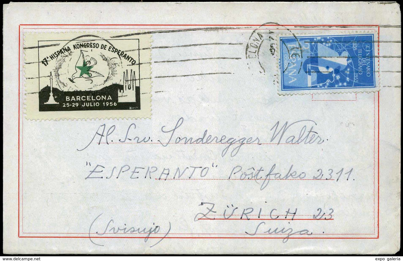 Ed. 1182 + Viñeta. - Carta Cda De “Barcelona 20/06/56” A Zurich Con Viñeta Esperantista. Lujo. - Unused Stamps