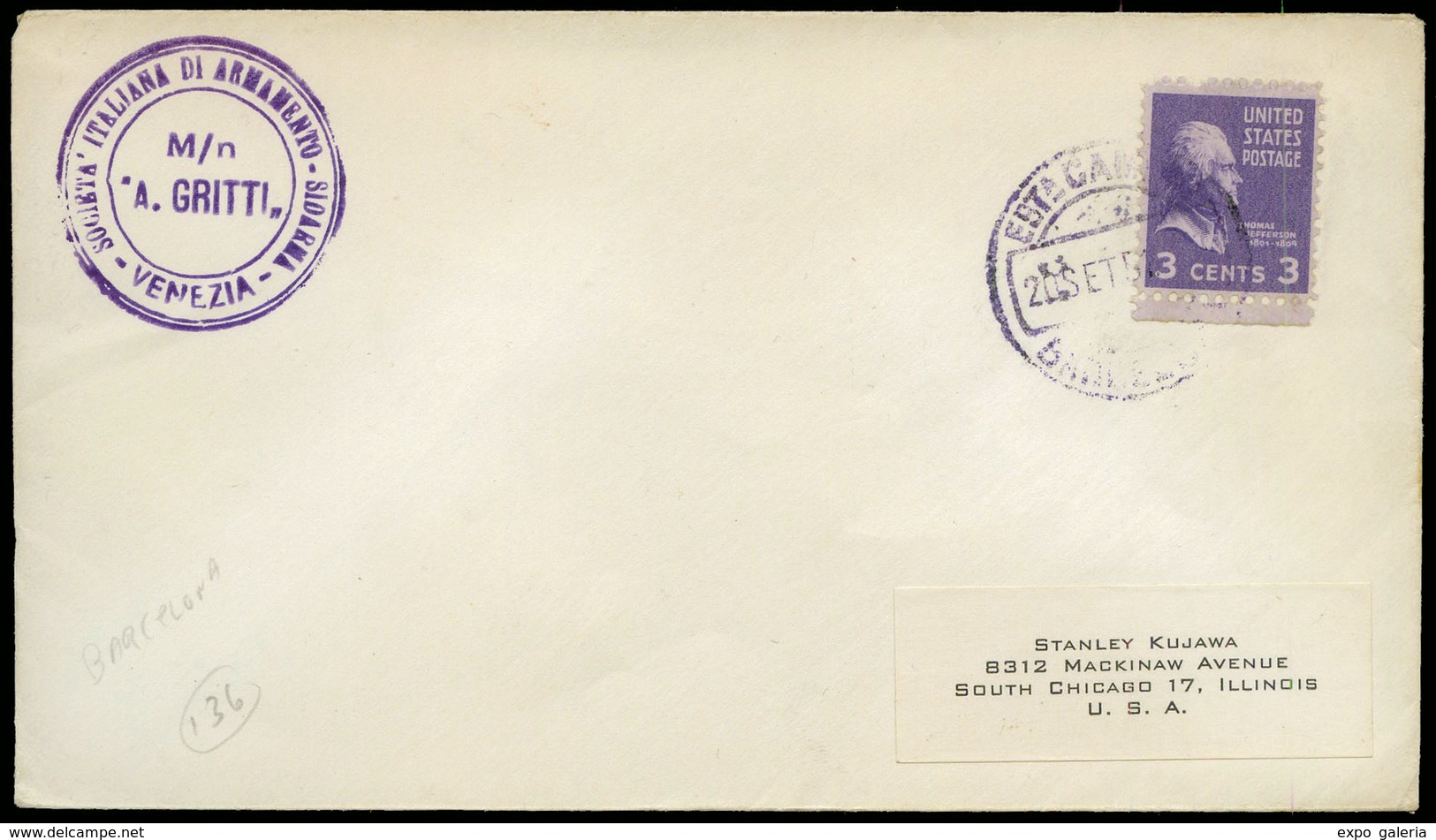 Sello USA 1951.Barcelona. Fechador “Estafeta De Cambio 20/09/51. Barcelona - Unused Stamps