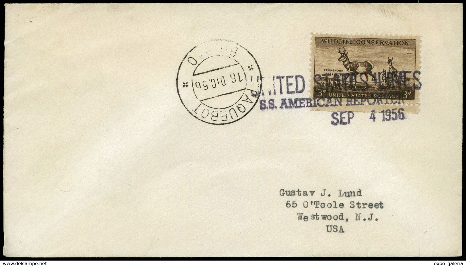 Sello USA 1956.Bilbao. Fechador “Paquebot 18/12/56.Bilbao” + Marca “USS American Reporter” Ex Aracil. - Unused Stamps
