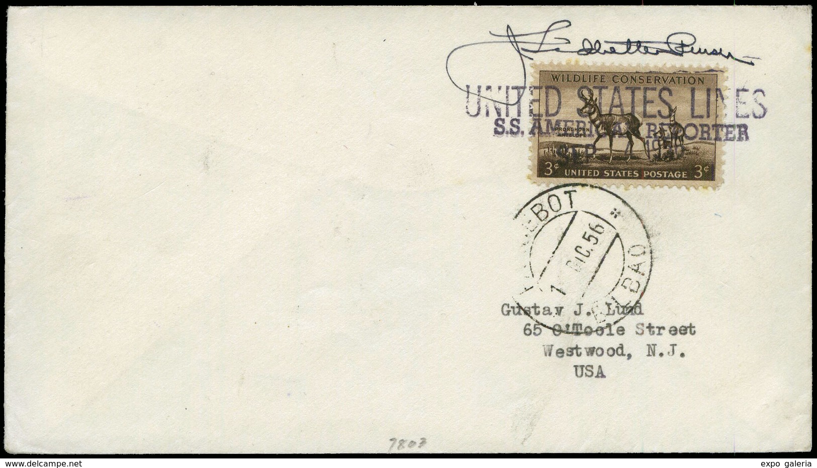 1956.Bilbao. Carta Con Sello USA Y Fechador “Paquebot 10/12/56.Bilbao” - Unused Stamps