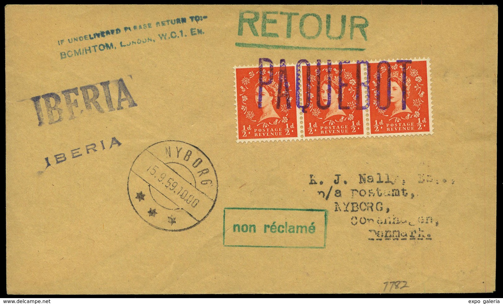 Sello Inglés 1959.Londres. Carta Cda Con 3 Sellos Ingleses Y Marca “Paquebot” - Unused Stamps