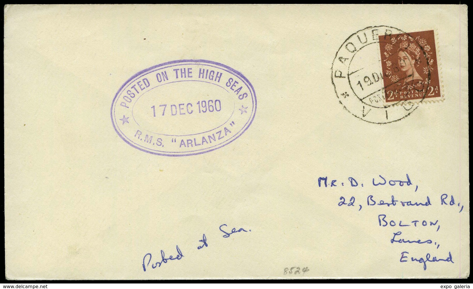 Sello Inglés 1960.Vigo. Carta Con Sello Inglés Y Fechador “Paquebot 19/12/60” + Marca “R.M.S. Arlanza" - Neufs