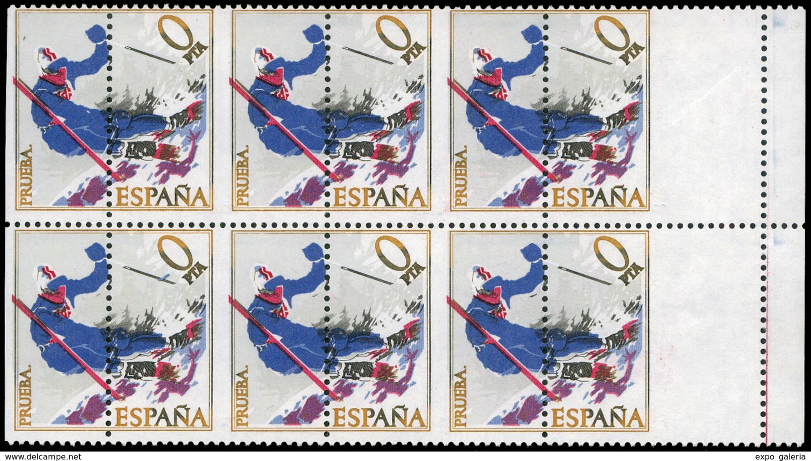*** Bl. 6 1977. Precioso Bloque De 6 “Prueba” + “0 Pta” Dentado Totalmente Desplazado. Importante Variedad. - Unused Stamps
