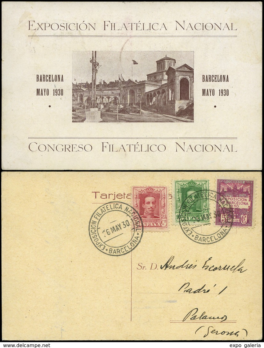 Ed. TP 8+España 312-314 - 1930. Tarjeta Especial Ilustrada Del Congreso Filatélico Nacional - Barcelona