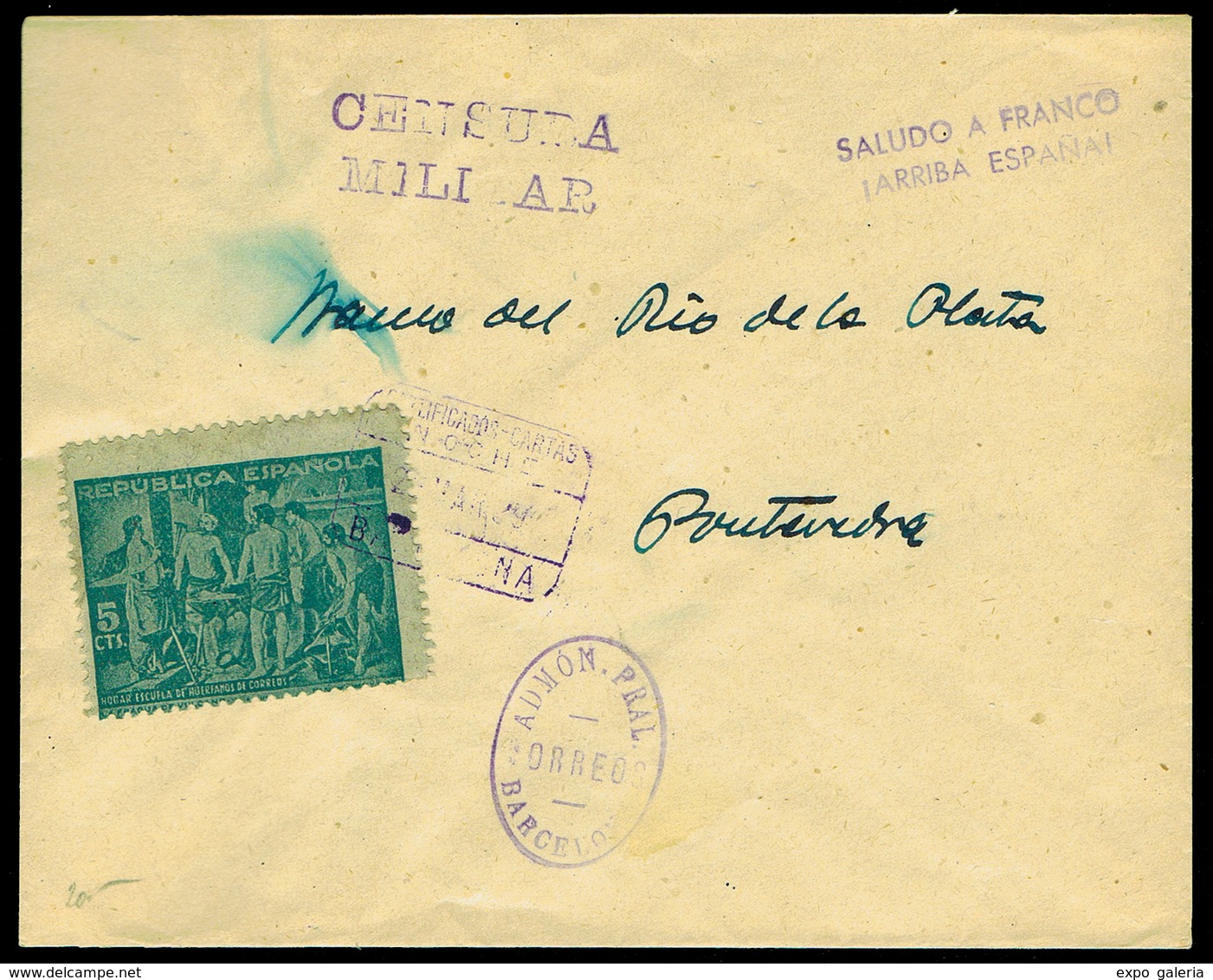 Ed. 29 - Carta Cda Con Franquicia “Admón. Pral. Correos. Barcelona” Y Fechador “Certificados. Cartas. Noche.Barcelona” - Bienfaisance