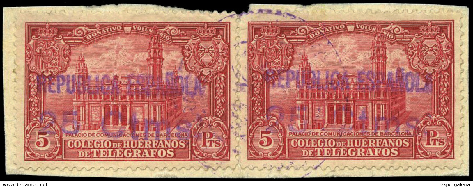 Ed. 9 Pareja - Con Sobrecarga Color Violeta “República Española. 25cts.” Rara Pieza Reseñada En Cat. Especializado. - Bienfaisance