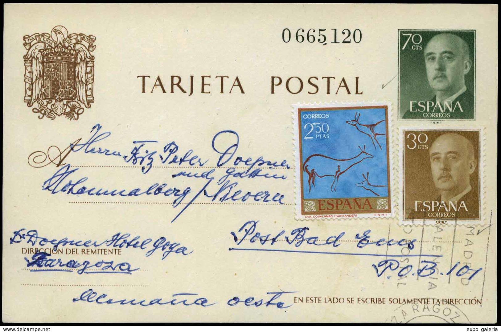 Ed. 0 90+1147-1785 E. Postal Cdo “Zaragoza 19/9/67” A Almeria. Lujo. Raro. - 1931-....