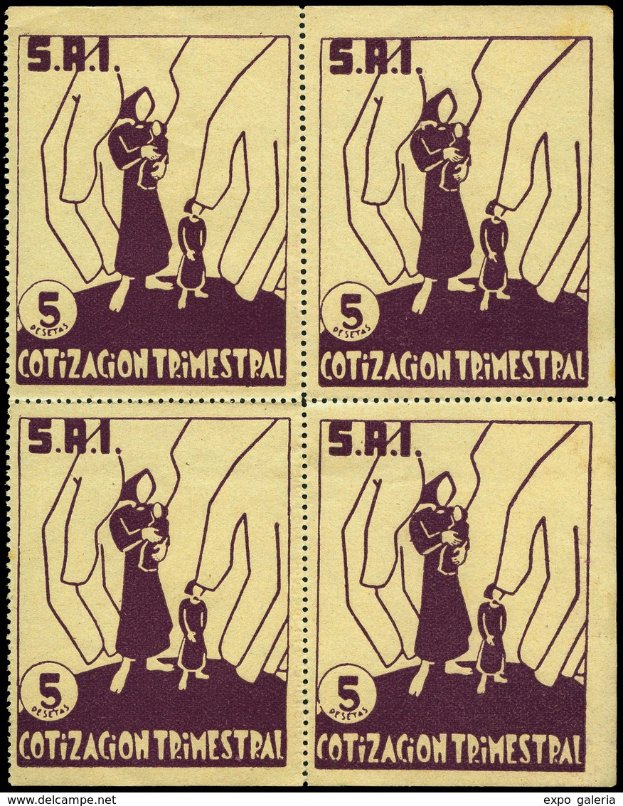 Ed. *** 1218 Edifil Bl. De 4. “S.R.I. 5 Ptas.” Violeta.Raro - Spanish Civil War Labels