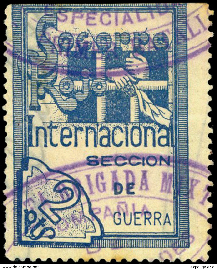 Ed. 0 1211 “S.R.I. Sección De Guerra. 2 Ptas.” (azul) Usado. Raro. - Spanish Civil War Labels