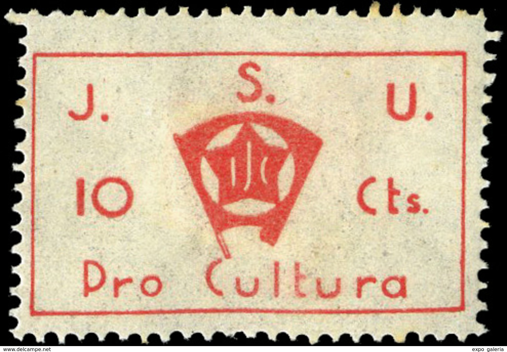 Ed. ** 1518 “J.S.U. Pro Cultura. 10Cts.” Raro - Viñetas De La Guerra Civil