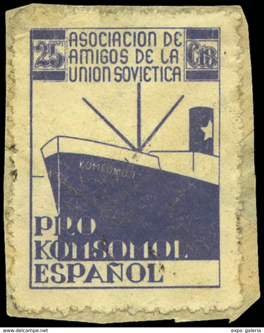 Ed. * 631 “Pro Komsomol. 25Cts.” Azul. - Spanish Civil War Labels