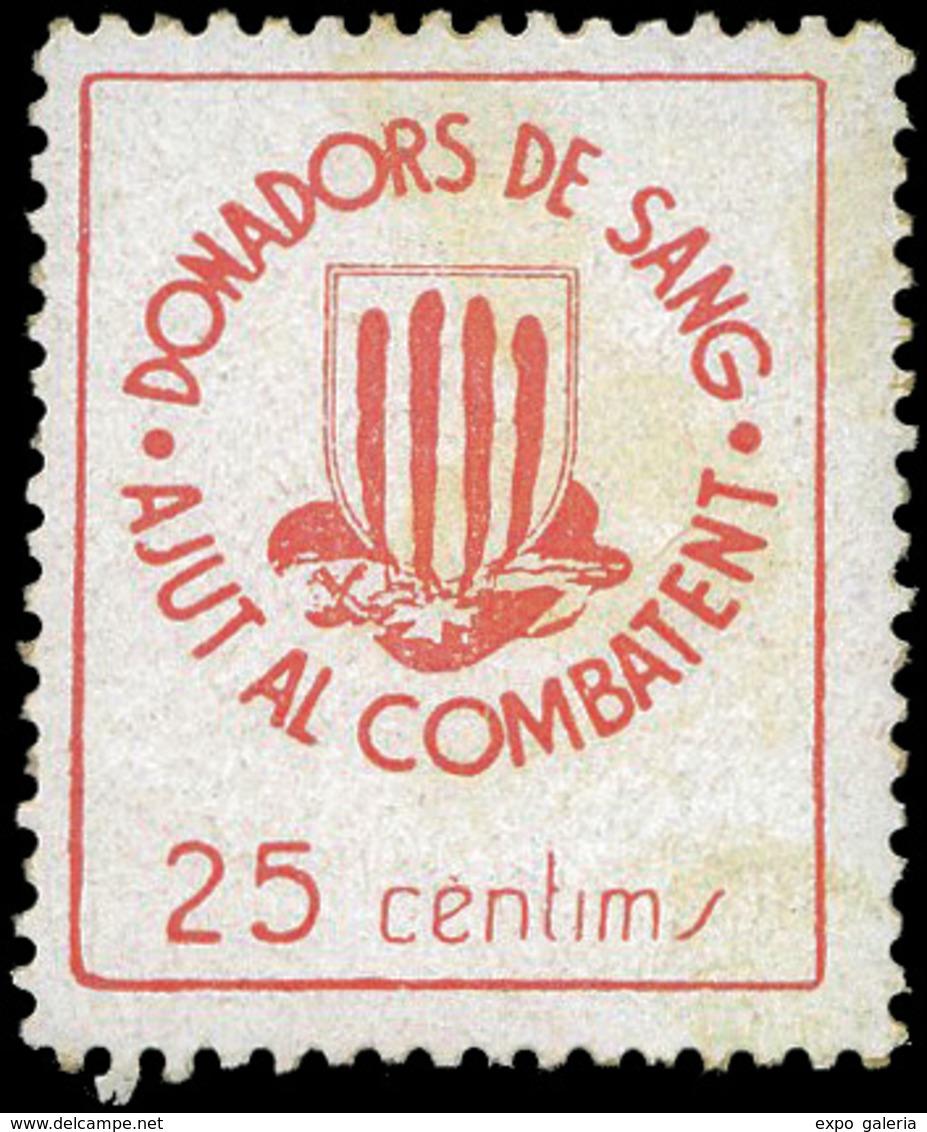 Ed. * 3454 Edifil “Ajut Al Combatent 25Cts.” Rojo.Raro. - Spanish Civil War Labels