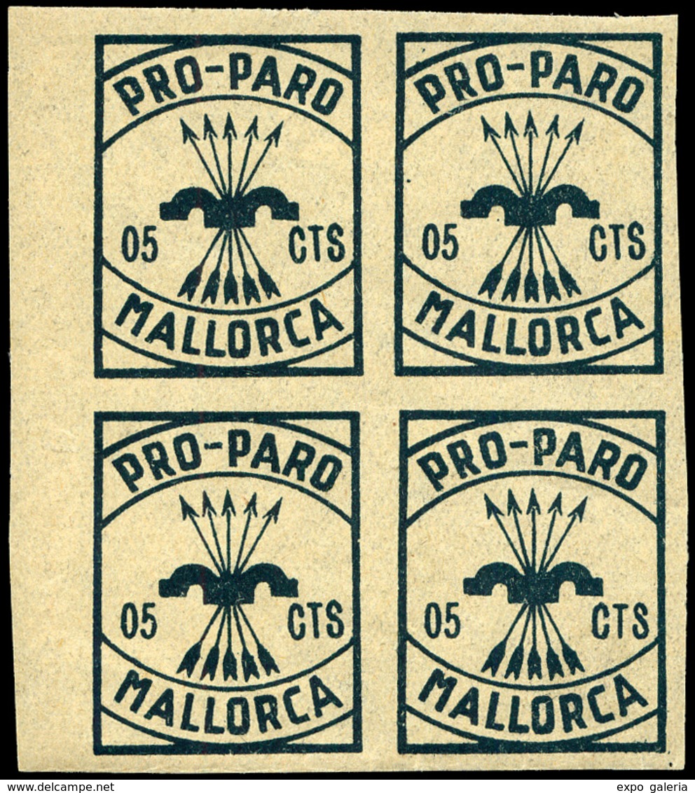 Ed. *** All.31 Bl.4 Baleares.MALLORCA. “Pro Paro 5Cts.” Variedad Sin Imprimir Emblema Requeté. Muy Raro. - Vignettes De La Guerre Civile