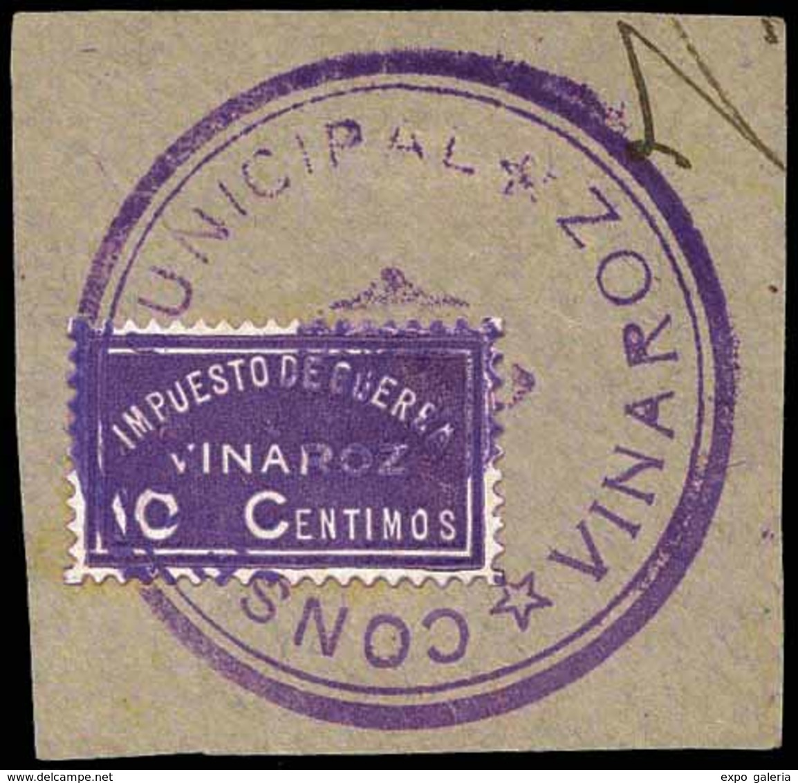 Ed. All. 6 Castellón.VINAROZ. 10 Cts.Marca “Consejo Municipal Vinaroz.” Sobre Fragmento - Spanish Civil War Labels