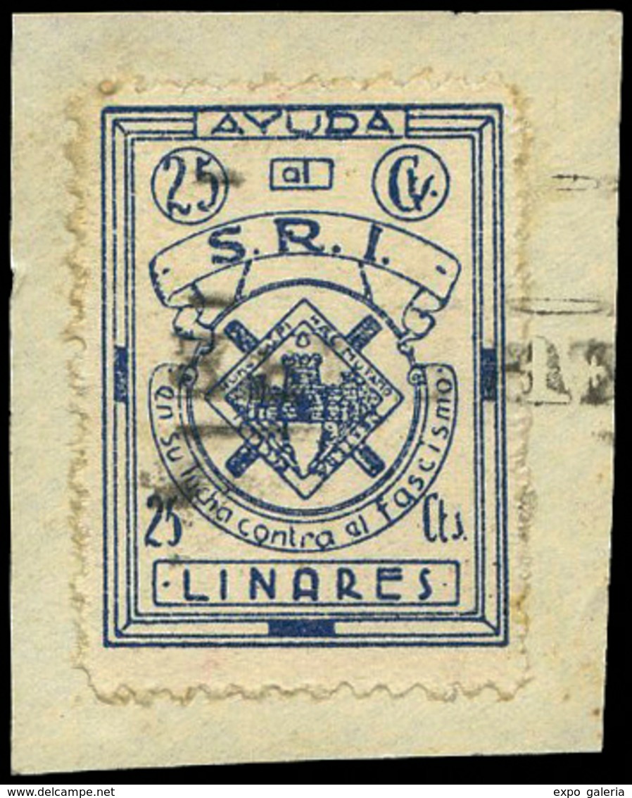 Ed. 0 3 Jaen.LINARES. 25Cts. Azul. “S.R.I. Linares” Muy Raro. - Vignettes De La Guerre Civile