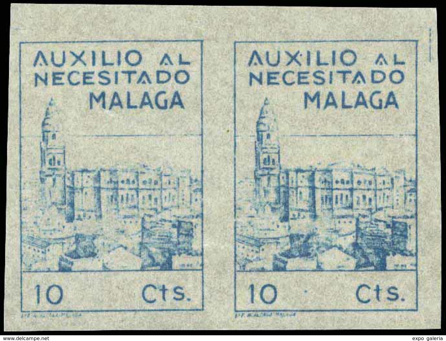 Ed. *** All. 8 Par.S/D MALAGA. Pareja S/D.Rarísimo. “Auxilio Al Necesitado Málaga” 10Cts. - Spanish Civil War Labels