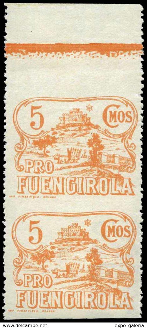 Ed. *** All. 4 Par. Málaga.FUENGIROLA. Pareja Vertical. Variedad S/dentar. Borde Hoja. Lujo - Spanish Civil War Labels