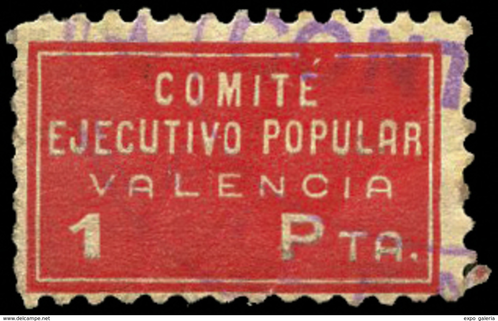 Ed. 0 40 VALENCIA. “Comité Ejecutivo Popular 1 Ptas.” Color Rojo. Muy Raro. - Spanish Civil War Labels
