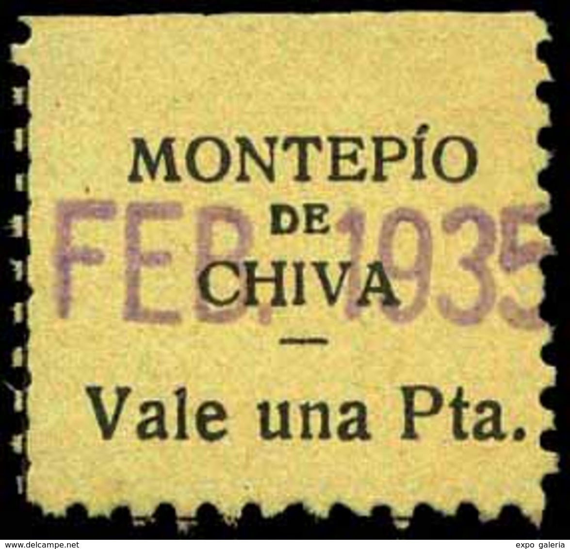 S/Cat. Valencia.CHIVA. “Pro Montepio De Chiva 1 Ptas.” Color Amarillo. Raro. - Spanish Civil War Labels