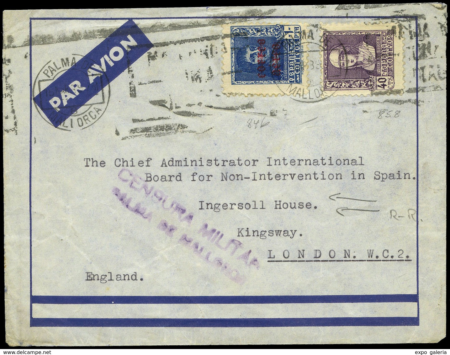 Ed. 846-858 - Rodillo “Palma 15/03/39” A Londres Y Dirigida Al “Administrador Internacional De La Mesa…" - Emissions Nationalistes