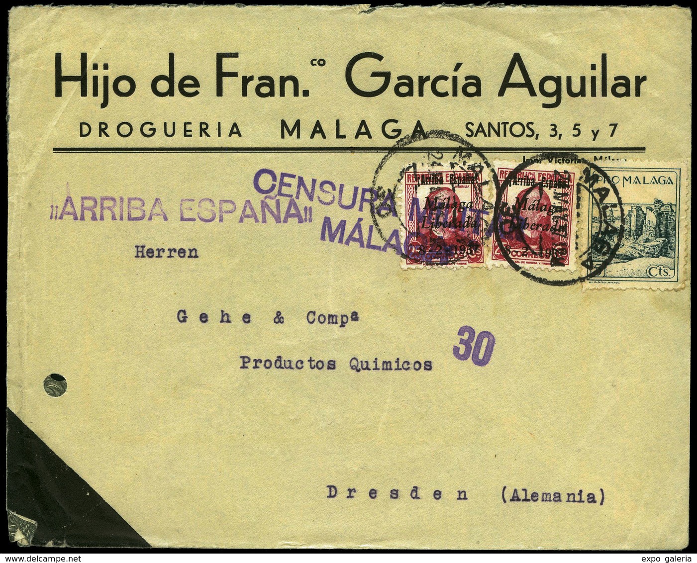 Local Málaga 1937. Carta Cda Con Publicidad Ilustrada En Reverso “Dolor De Cabeza Jaquecas.....” Precioso. - Nationalistische Ausgaben