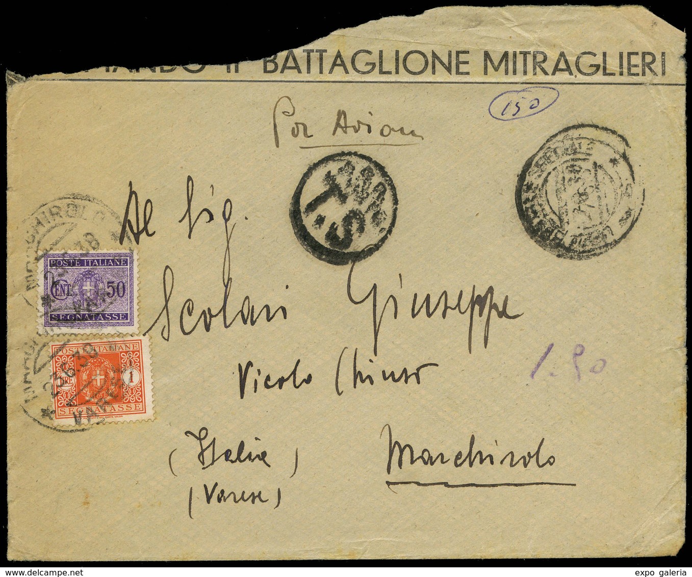 1938. Con Membrete “Comando II. Battaglione Mitraglieri” Y Fechador “Ufficio Postale” Y Marca Circular - Lettres & Documents