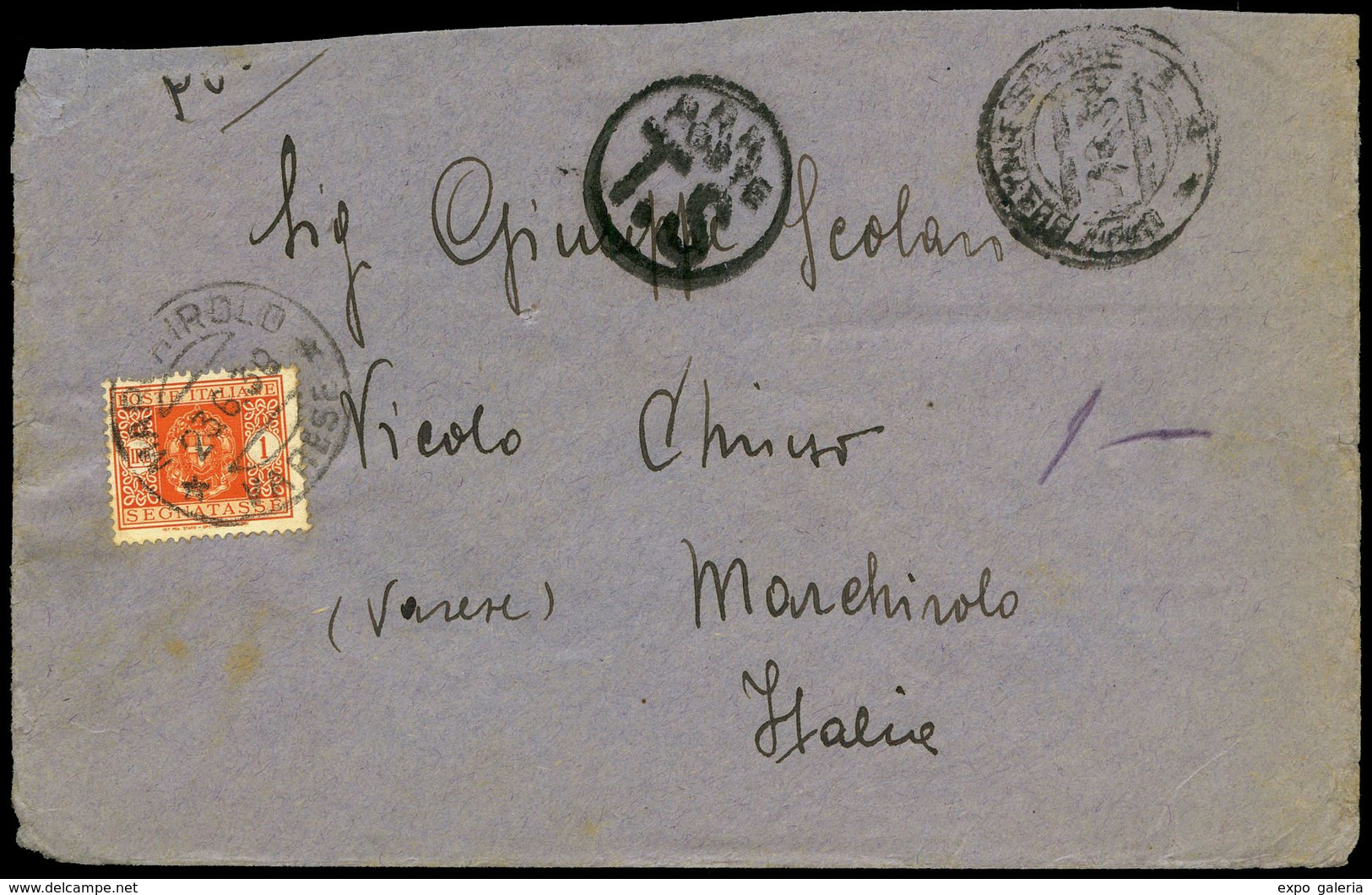1939. Carta Cda Sin Sellos Y Tasada A La Llegada Con Sello Y Marca “PR. Poste T.S.” Con Fechador “Uff. Postale…" - Lettres & Documents