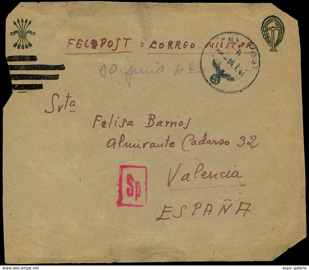 Carta Cda A Valencia Con Feldpost Nº 15997A “Regimiento Infanteria 260. Vierna. 2º Batallón” Lujo + Marca “SP” - Covers & Documents