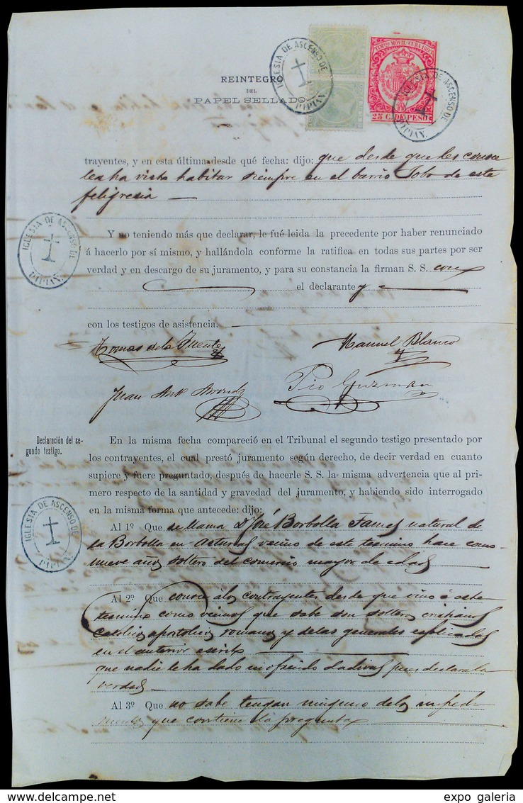 1894. Documento De La Iglesia De Ascenso Pipian, Con Uso Sello Correos (127(2)) Como Uso Fiscal - Cuba (1874-1898)