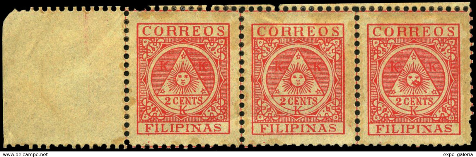 Ed. *** Correo Insurrecto 4 Tira 3 Variedad 1 Sello Mancha En La Cara (posición 8 En Pliego). Lujo. - Philipines