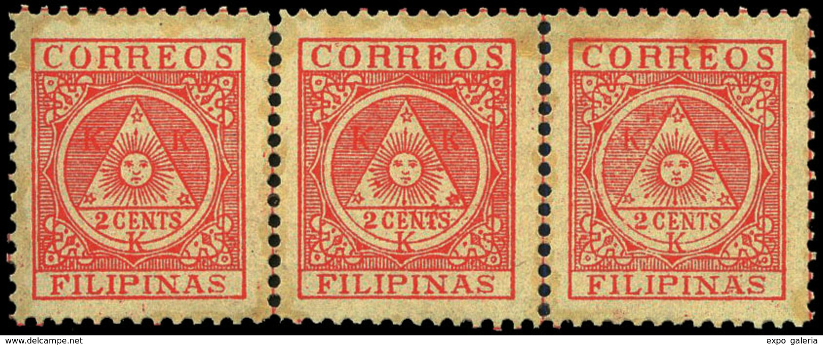 Ed. *** Correo Insurrecto 4 Tira 3 Variedad 1 Sello Estrella Tapada (posición 148 Pliego). Lujo. - Philipines