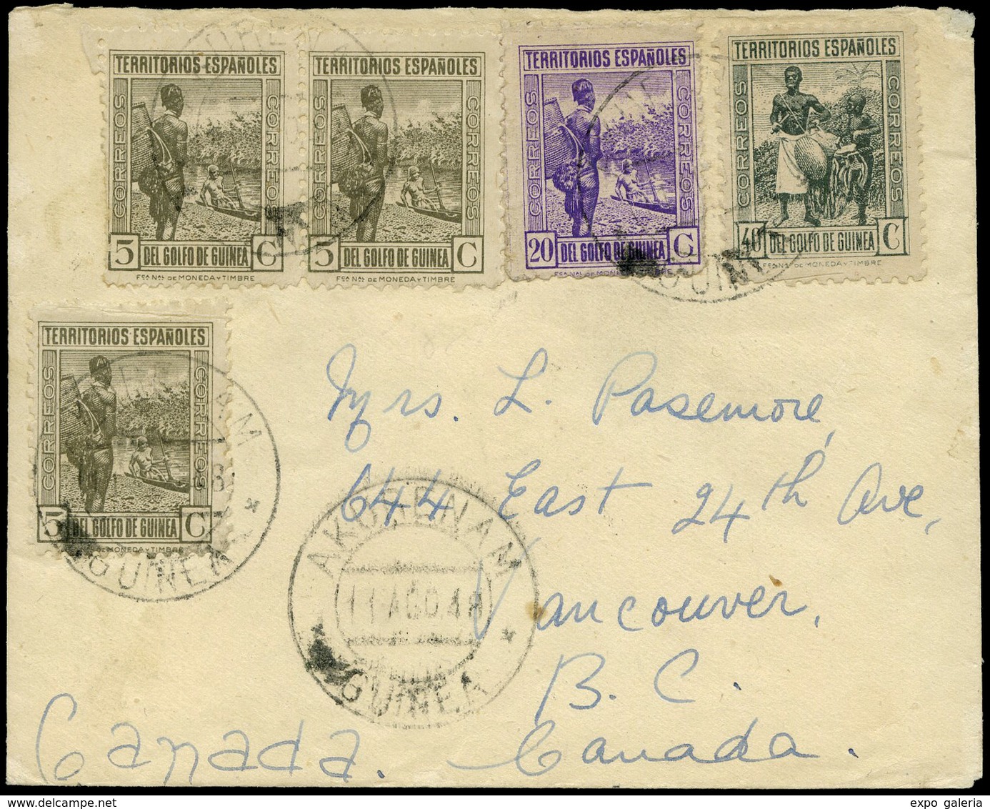 Ed. 264-265 - Carta Cda De Akorenan A Canadá. (Rara Salida Y Destino). Preciosa. - Spanish Guinea