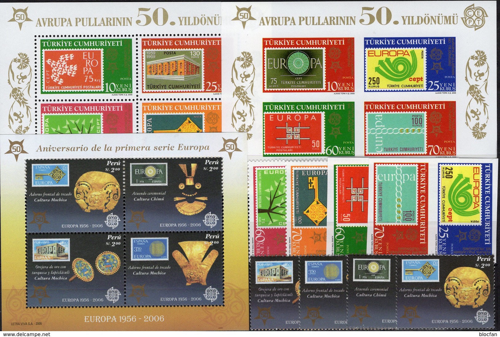 CEPT 2005 TK 3491/8 4ZD,Blocks 58/59,Peru 2030/3,VB,Bl.32 ** 62€ Ss Stamps On Stamp Blocs/sheet Bf 50 Years EUROPA - 2006