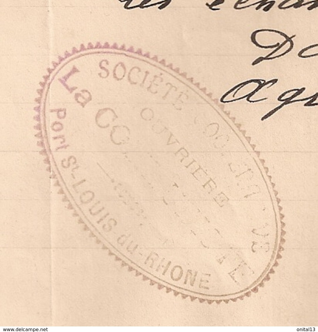 1908 LETTRE A EN-TETE / SOCIETE COOPERATIVE OUVRIERE LA COMMUNISTE  / PORT SAINT LOUIS DU RHONE B537 - 1900 – 1949