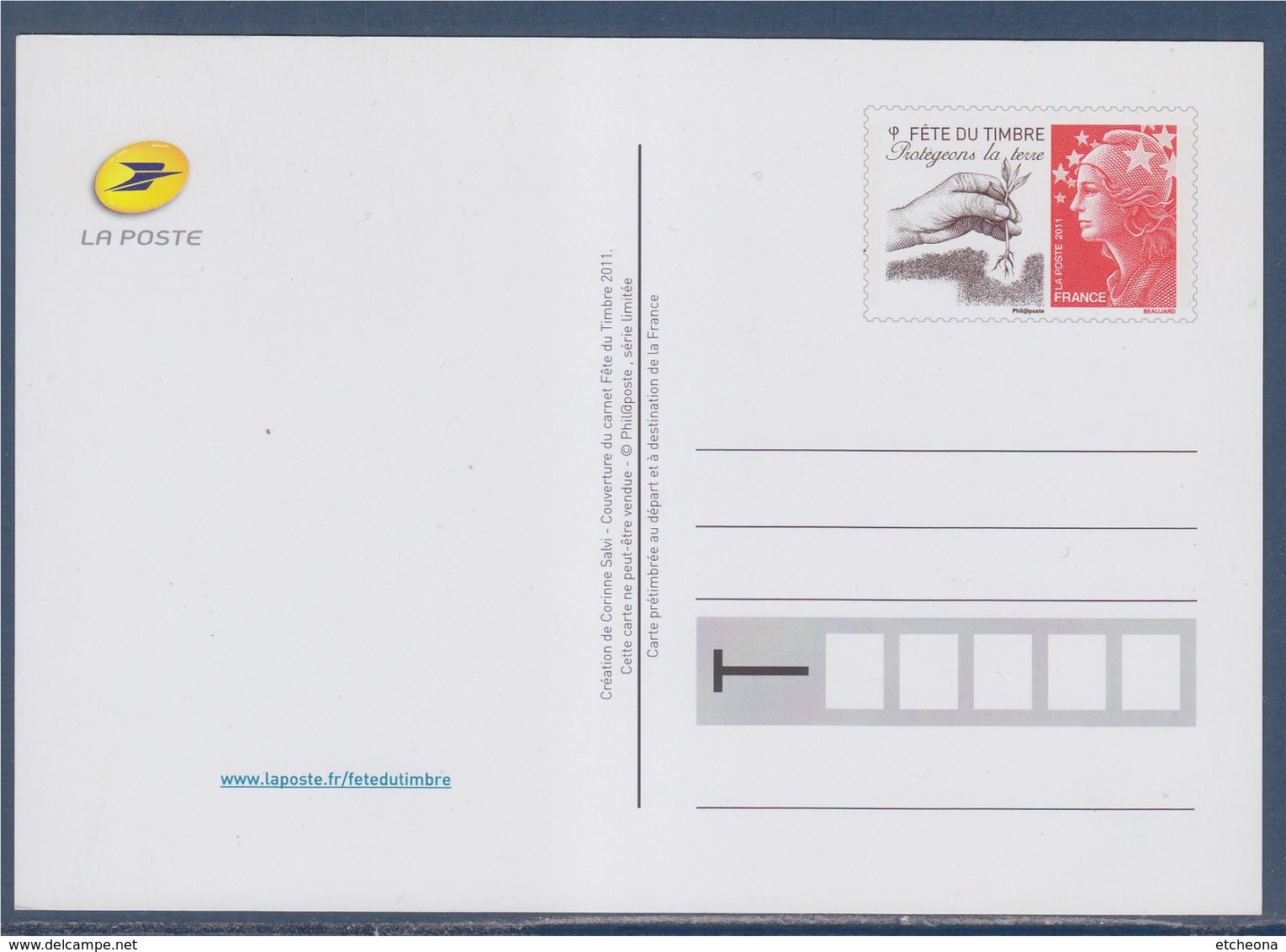 = Fête Du Timbre 2011 Protégeons La Terre Carte Postale Neuve Type Timbre 4534 Le Timbre Fête La Terre - Listos A Ser Enviados: Otros (1995-...)