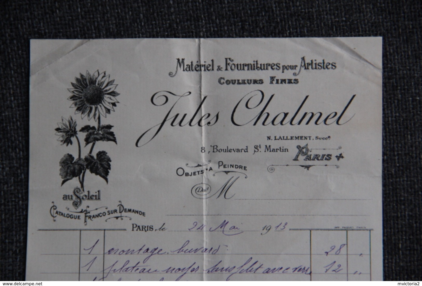 Facture Ancienne - PARIS, Jules CHALMEL, Matériel Et Fournitures Pour Artistes ( Petit Format). - 1900 – 1949