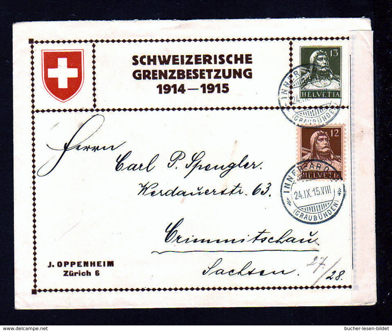 13 C. Privat Ganzsache "Grenzbesetzung" - Gebraucht 1915 Ab Inner Arosa Nach Sachsen - Zensur - Storia Postale