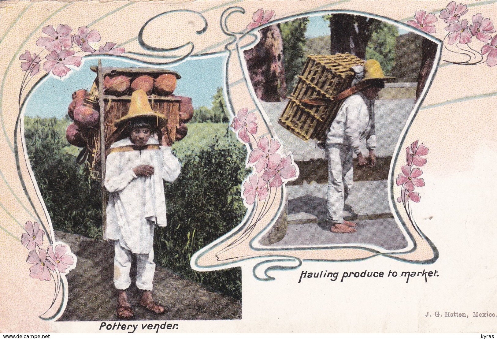 MEXIQUE . 2 Vues : Pottery Vender / Hauling Produce To Market - Mexico