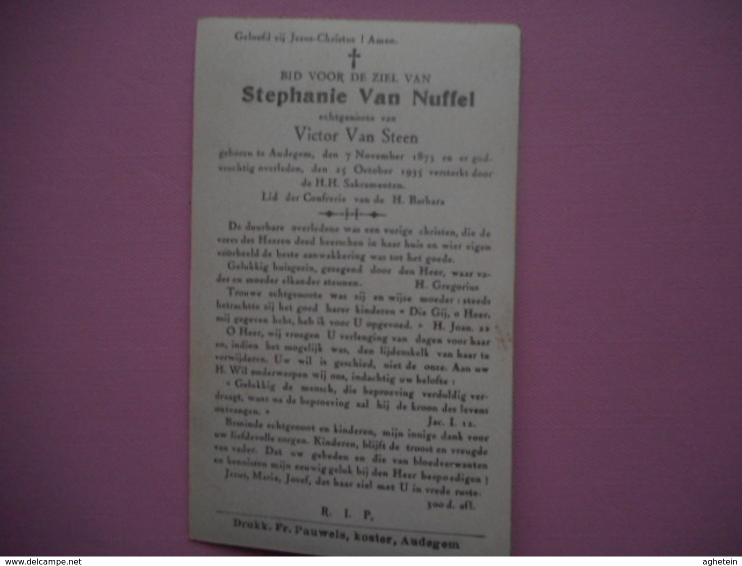 D.P.-STEPHANIE VAN NUFFEL °AUDEGEM 7-11-1873+ALDAAR 25-10-1935 - Religion & Esotérisme
