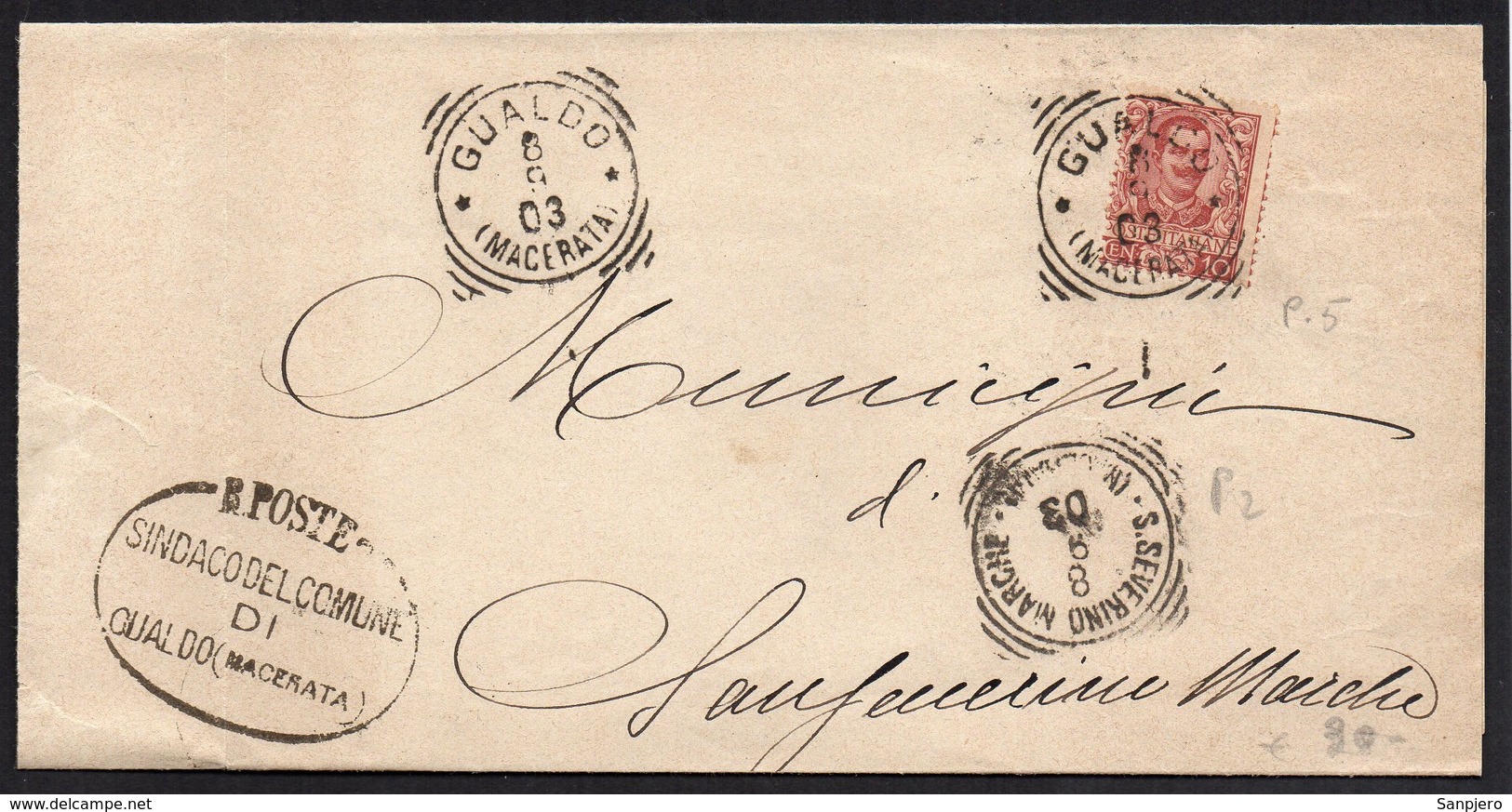 ITALY ITALIA ITALIEN 1903. Postal History Envelope Use By The Municipality GUALDO MACERATA SAN SEVERINO MARCHE - Altri & Non Classificati