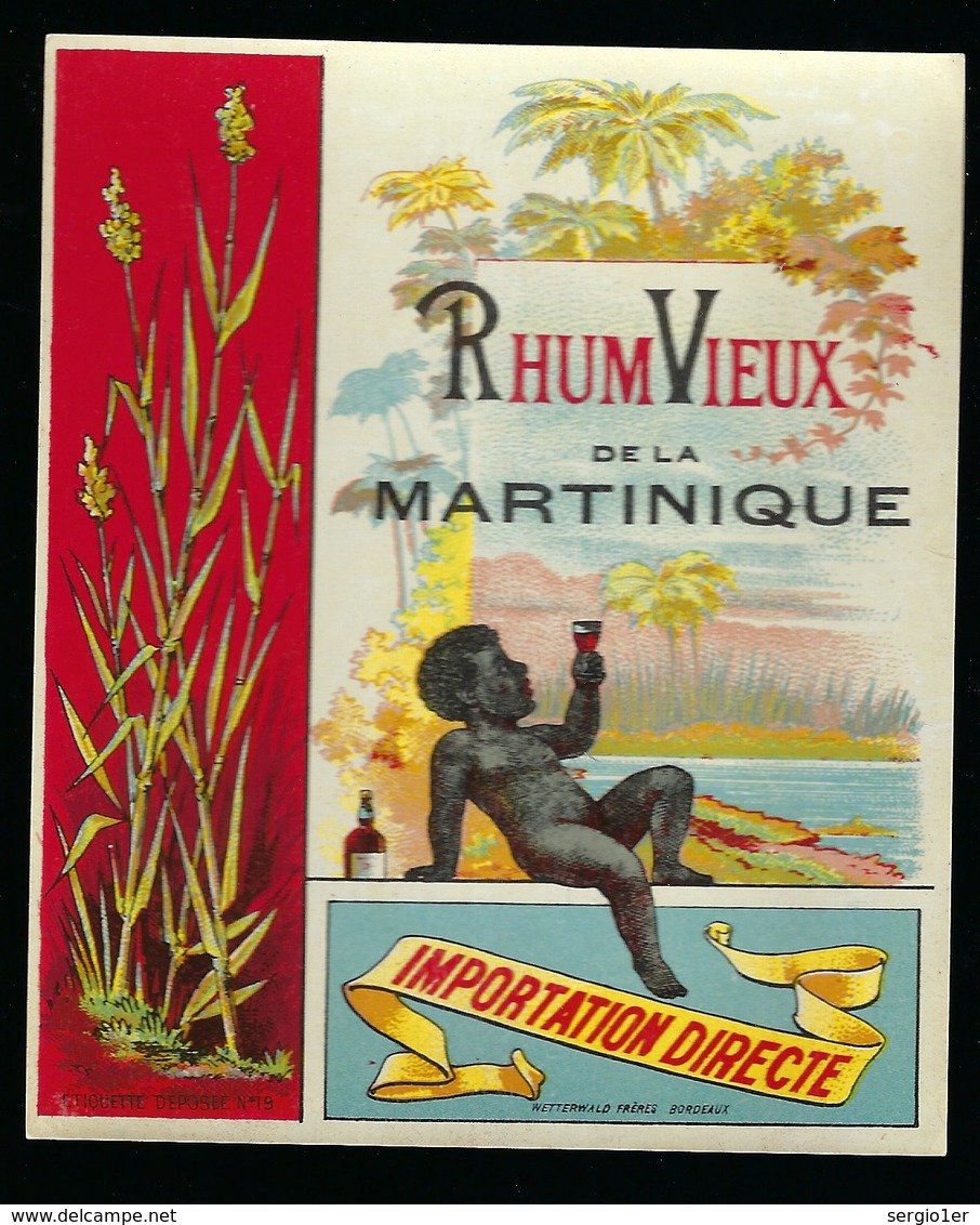 Ancienne Etiquette Rhum Vieux De La Martinique  Importation Directe "enfant Verre à La Main" étiquette Vernie  Imp Wette - Rhum