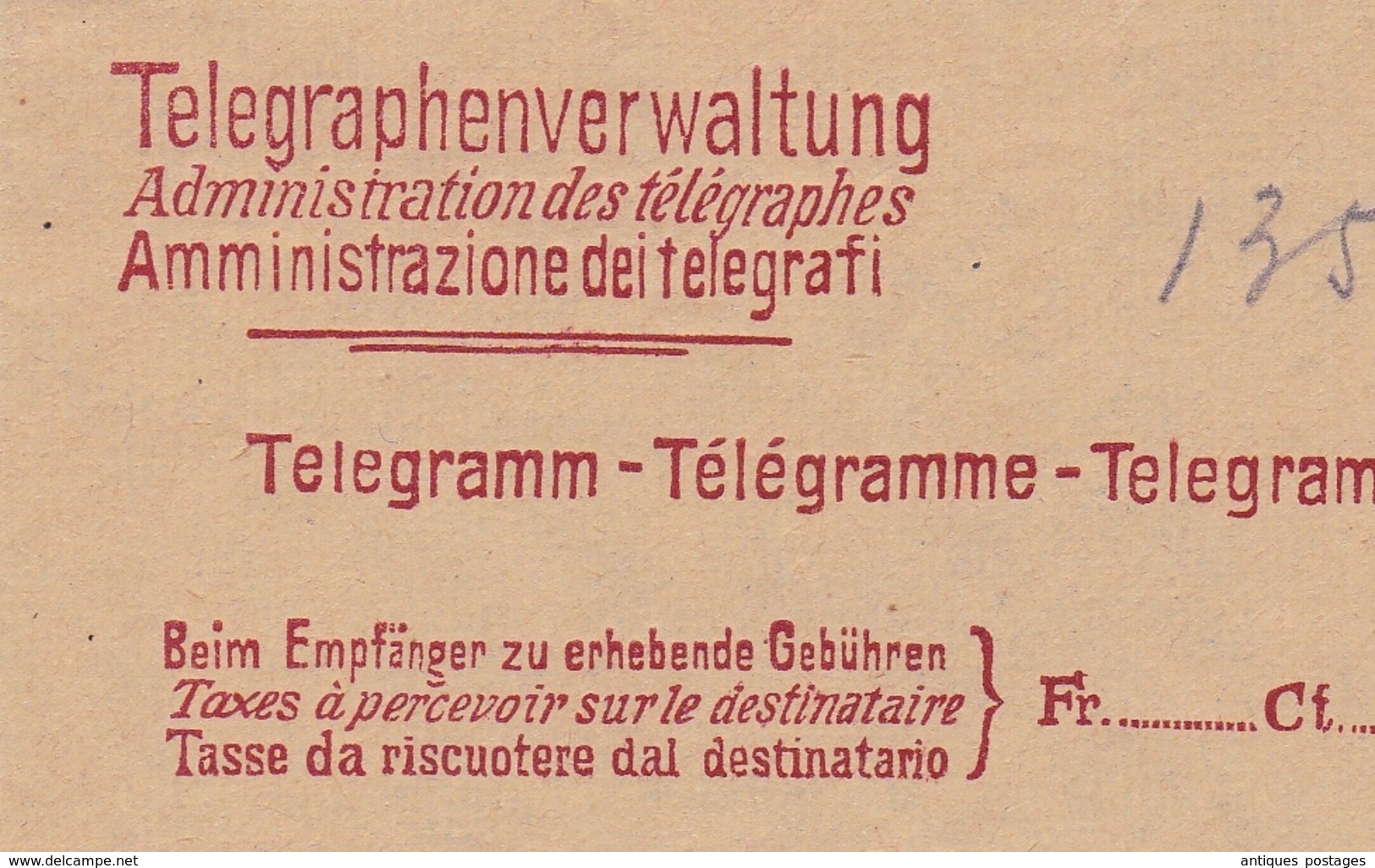 Suisse Telegramm Bern Berne 1927 Télégramme Telegramma Telegraphenver Waltung Schweiz Switzerland - Telegraph