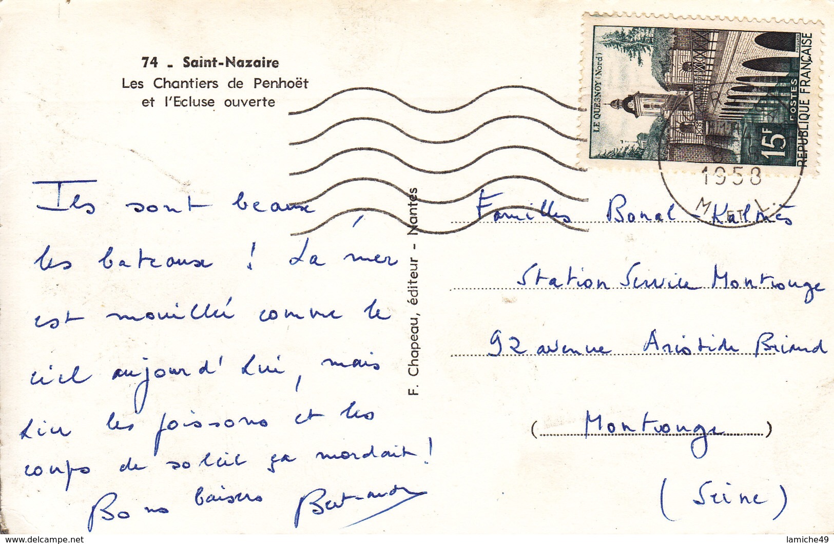 SAINT-NAZAIRE – Les Chantiers De Penhoët Et L’Ecluse Ouverte Circulée Timbrée  1958 - Saint Nazaire
