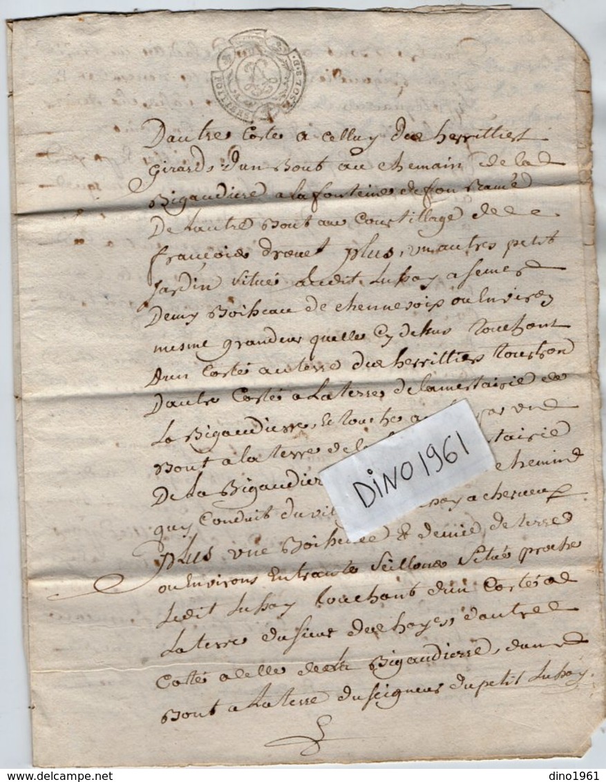 VP13.284 - Cachet Généralité De POITIERS - Acte De 1753 - Constitution De Rente Pour LOUIS ? Au Moulin De La Roche - Cachets Généralité