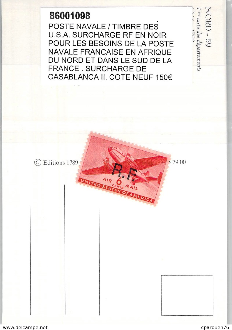 LIBERATION TIMBRE POSTE NEUF SANS CHARNIERE NAVALE USA SURCHARGE RF DE CASABLANCA TYPE II - Liberation