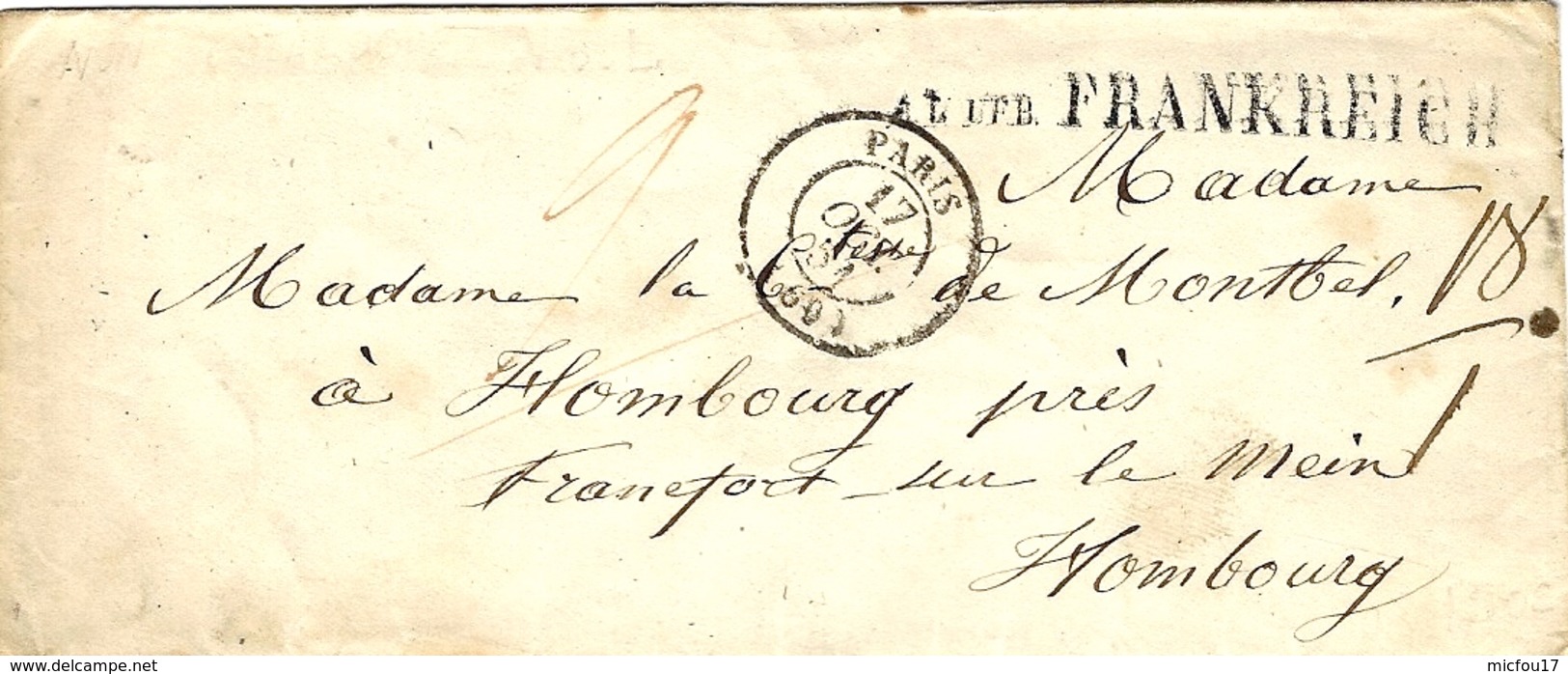 1851- Cover From Paris To Hambourg With -  A U  U E B  FRANKREICH   " Aux Und Ueber ..... " - Vorphilatelie