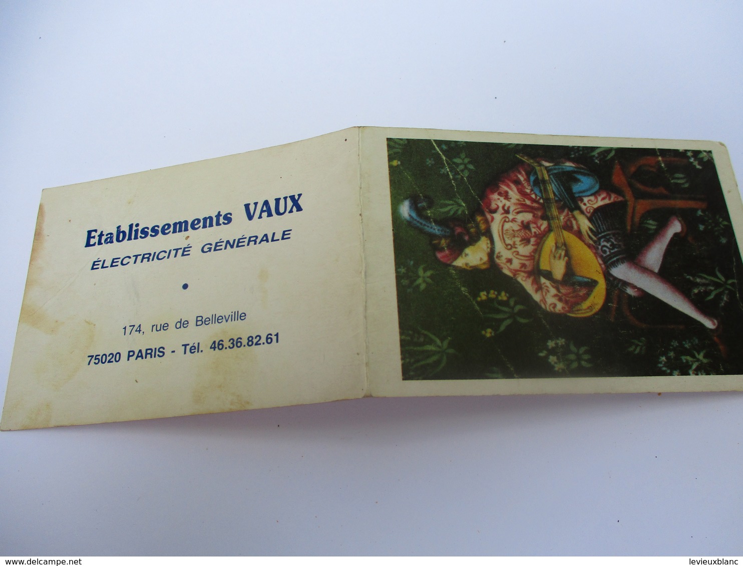 Calendrier De Poche à 2 Volets/Electricité/Etablissements VAUX/Rue De Belleville Paris/Joueur De Luth/1987  CAL424 - Altri & Non Classificati